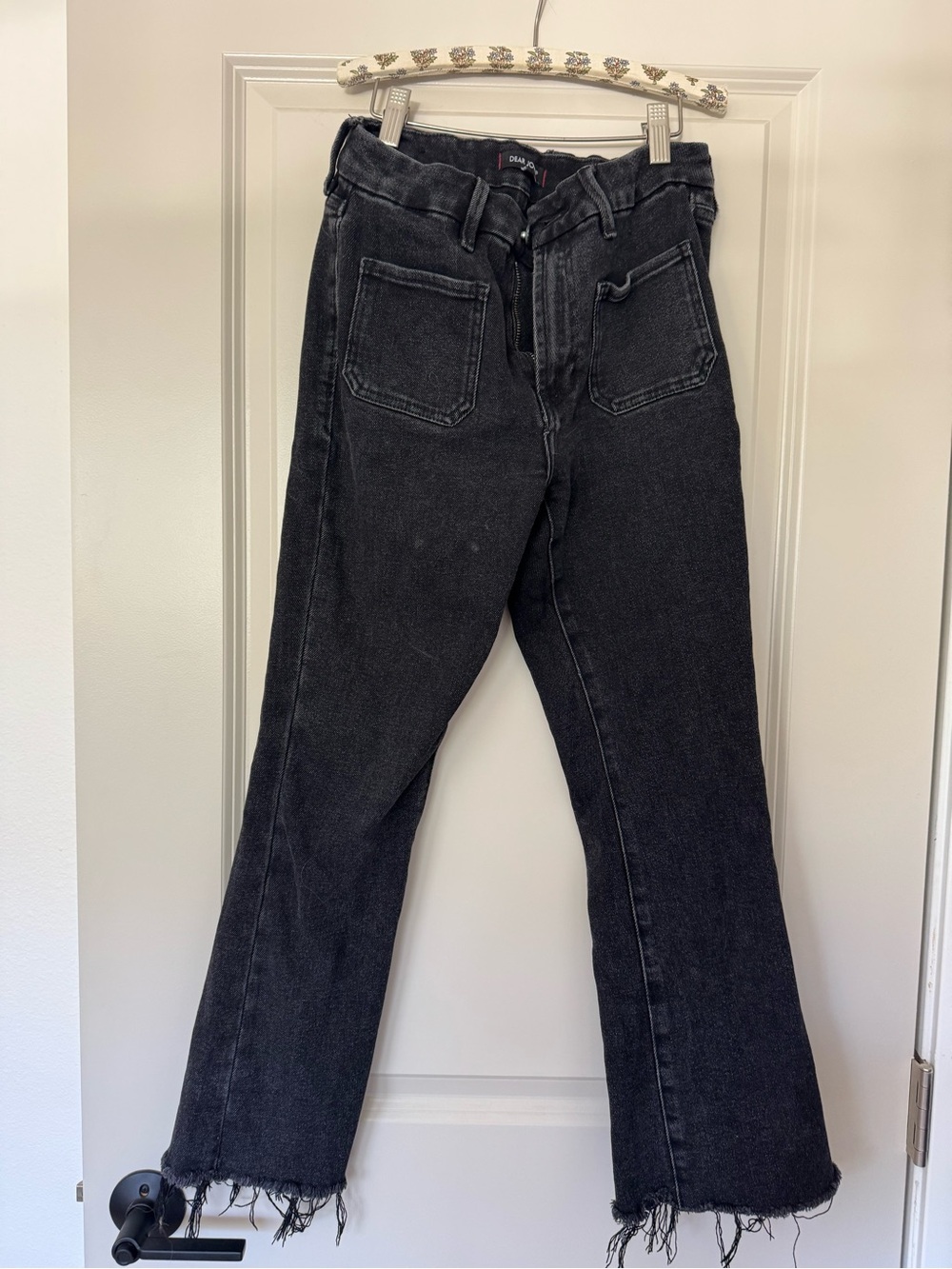 Dear John Black Wide-Leg Jeans with Frayed Hem